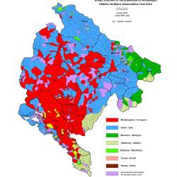 Zemljevid Črne gore glede na največji jezik v vsaki posamezni občini